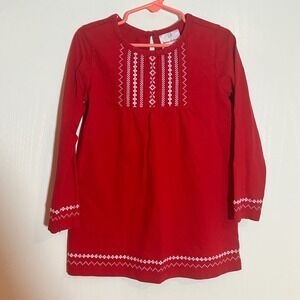 Hanna Andersson Girls Red Embroidered Long Sleeve Dress Size 110